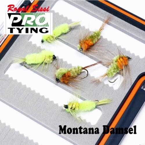 2colors assorted PROTYING 6pcs montana dragonfly damsel nymph fly 10# trout fly fishing midwater insect fly lure wooly bugger