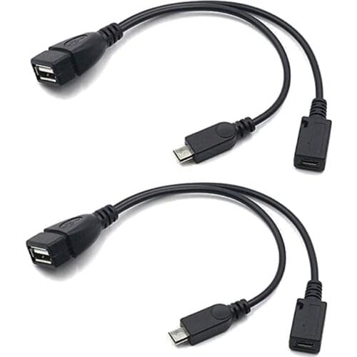 2-in-1 Micro USB to USB Adapter (OTG Cable + Power Cable) - 2 Pack / 20cm