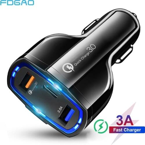 FDGAO 3.5A Car Charger 3 Port USB Fast Charging Type C Quick Charge 3.0 Adapter For iPhone 12 11 Pro Max 7 8 Xiaomi Redmi Huawei