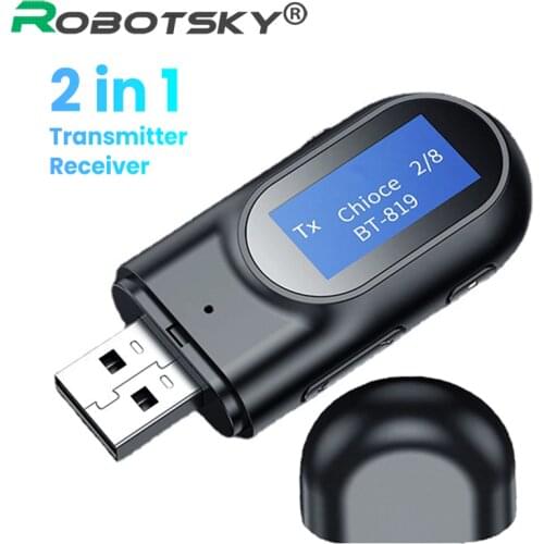 2 In 1 Bluetooth Adapter Dongle USB Wireless Receiver For PC Speaker Mouse Laptops 5.0 Music Audio Transmitter With LCD Display