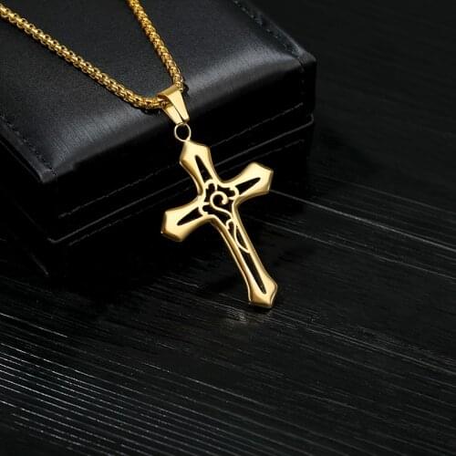 Fashion Micro Pave Clear Cross Pendant Necklace for Women Men Jewelry Charm Titanium Steel Chain Classic Hollow Cross Choker BFF