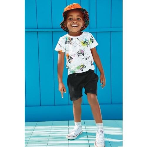 Graffiti-art Cars 100% Cotton Kids Children Suits 2021 Summer Short Sleeve Tees Pants Baby Girl Clothes Sets Infant Boys Outfits