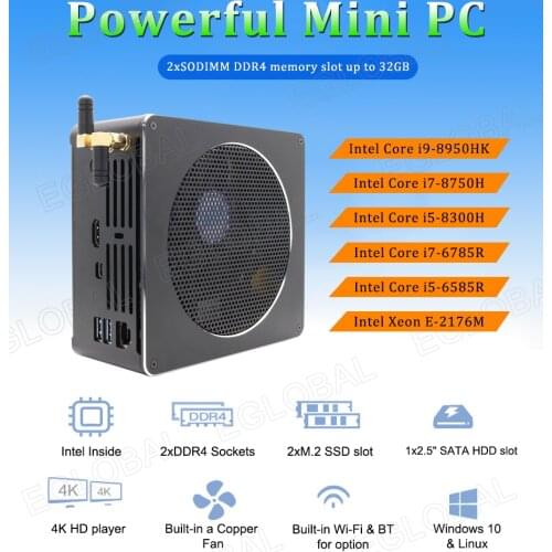 Eglobal Coffee lake i9 8950HK DDR4L Dual Channel NUC computer 6 Core 12 Threads most powerful UHD mini PC Mini DP HDMI TypeC USB