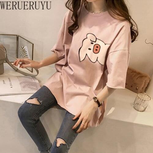 Short Sleeve Kawaii Pig Head Print T Shirt Women Korean Clothes 2021 Harajuku Summer Plus Size Tops Long Tshirt Womens Clothing