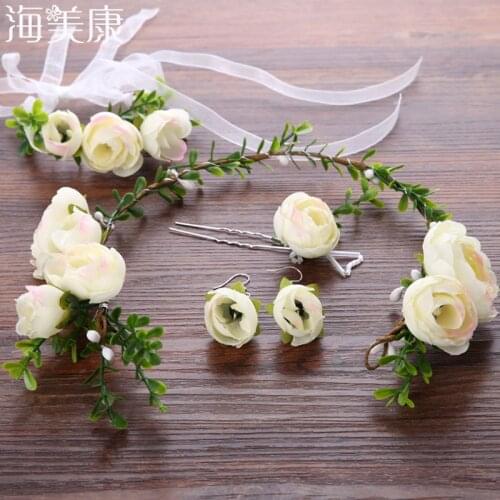 Haimeikang 1 set Bridesmaid Bracelet Flower Crown Girl Bridal Hairpin Floral Headband Wreath Wedding HairBands Hair Accessories