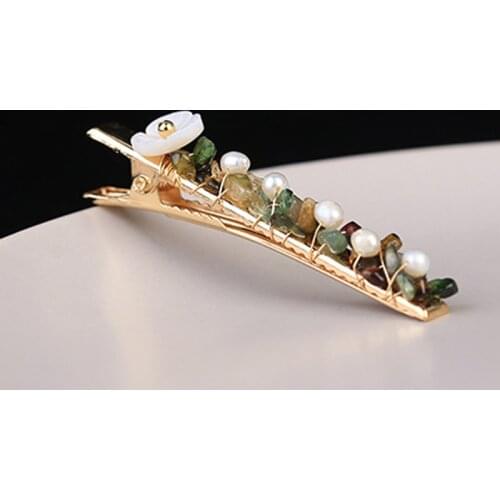 Korean Fashion Women Girls Gold Metal Geometric Hair Clips Natural Pearls Shell Stone Hairpins Vintage Barrette Hair Accessories