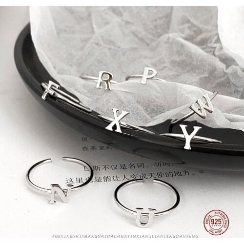 LKO Silver 925 Letter Open Rings for Man Women Name Rings Design Finger Rings Birthday Party Jewelry Gifts