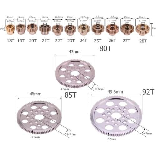 Metal 48P Spur Gear 92T 85T 80T Motor Pinion Gears 19T 20T 21T 22T 23T 24T 25T 26T For Sakura D3 XI Zero S 1:10 RC Drift Car