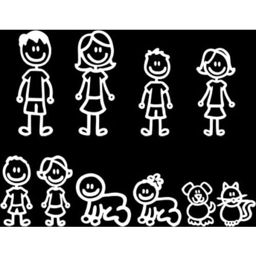 Cartoon A Large Family Car Stickers Fashion Vinyl Car Decorative Accessories Silver C7-1523