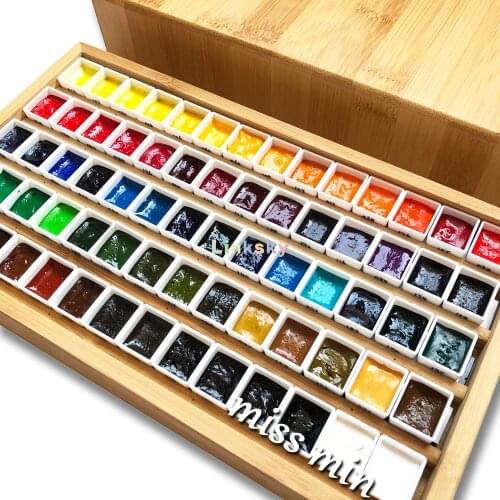 M.Graham Artesanales Artist Watercolor Paint 1ml 2ml, 70 Color wooden box Acuarelas Profesionales Brillantes Watercolour Set