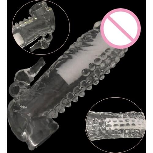 New Crystal Reusable Vibrating Condom Penis Sleeve Sex Toy For Men Penis Enlargement Extension Time Delay Dick Sleeve Vibrator