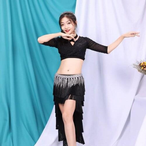 New belly dance women adult elegant top + encrypted fringed skirt professional performance temperament belly dance suit