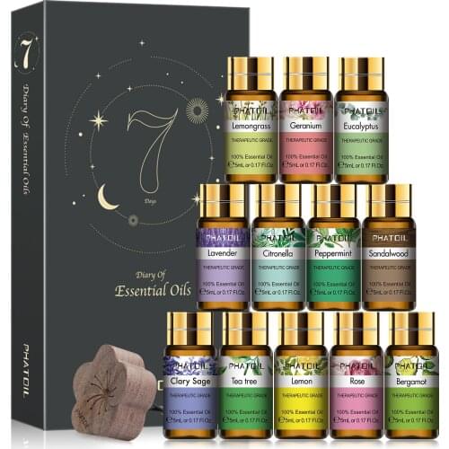 12pcs Kits Pure Natural Essential Oils Gift Set Eucalyptus Lavender Mint Lemon Bergamot Tea Tree Purify Air Diffuser Aroma Oil
