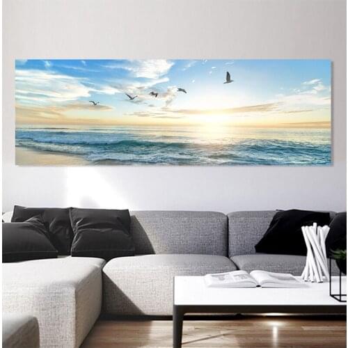 Natural Sea Beach Flying Birds Landscape Posters and Prints Canvas Painting Wall Art Picture for Living Room Cuadros Decor Salon