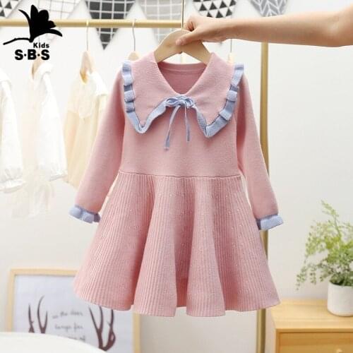 Girls Dress 2021 New Arrival Spring and Autumn Baby Girls Wood Ears Lapel Knitted Princess Dress Fashion Style Sweater Dress