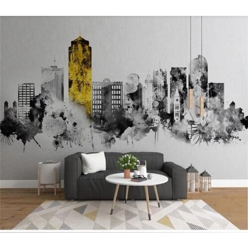 Custom wallpaper 3D mural Nordic minimalist abstract ink city building background wall covering
