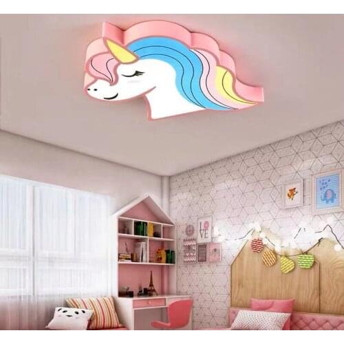 Unicorn Kids Room Light Led Ceiling Lights with Remote Control Cartoon Lampshade Children Cute Lamp Deco Child chandeliers girl