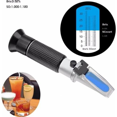 Refractometer Beer Wort Wine Brix Refractometer Atc Sg 1.000-1.120 & Brix 0-32%, Refractometer Sugar Wine Beer Fruit