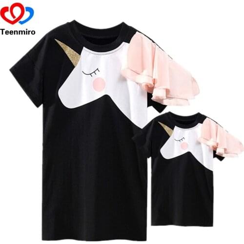 Family Matching Clothes Mother Daughter Dresses Matches Unicorn Dress T-shirt for Mom Mommy & Me 3D Print Clothing Funny Outfits