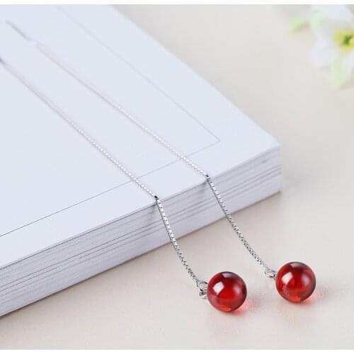 Hot Sale Long Red garnet 925 Sterling Silver Earrings For Women Fashion Jewelry sterling-silver-jewelry pendientes