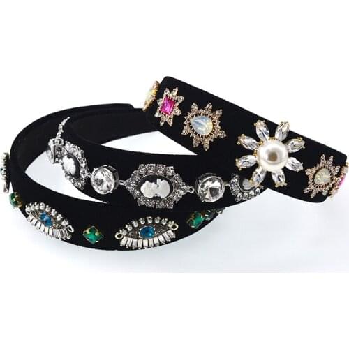 Wide Vintage Baroque Crown Hair Bands Headpieces Crystals Headbands For Wedding Bride Jewelry Headdress Accessories