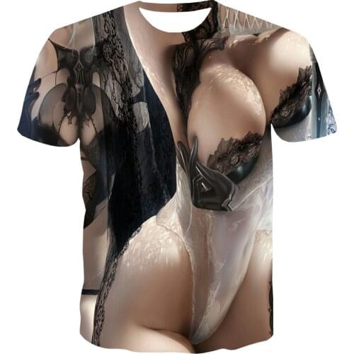 UNEY Sexy Anime Shirt For Men US Size T Shirt 3D Print Short Sleeve Tops Cartoon Girl Tees League of legends Top
