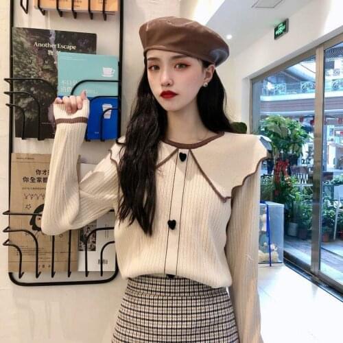 Bare Midriff Girl Spring Summer Knitted Pullovers Slim Butterfly Coller Sweet Slim Sweaters Easy Match