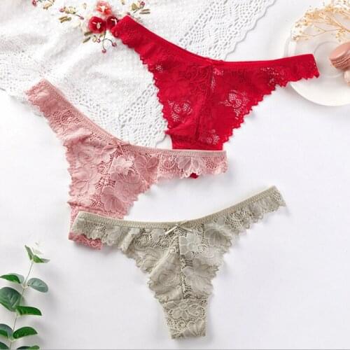 2pcs Women Sexy Lace Panties Low Waist Thong Underwear Female G String Breathable Lingerie Hollow Out Embroidery Intimates