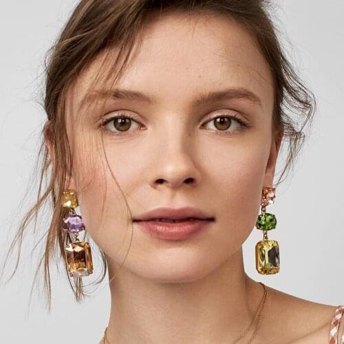 New 4Colors Glass Crystal Dangle Earrings for Women Fashion Jewelry Boho Maxi Collection Earrings Accessories