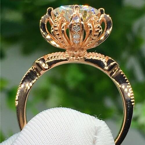 10K Au417 Yellow Gold Women Wedding Party Engagement Ring 1 2 3 4 5 Carat Round Moissanite Diamond Ring Crown Flower Bud Elegant