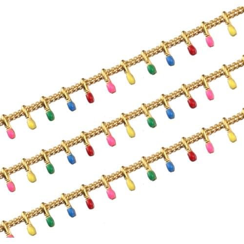 1M Stainless Steel Gold Enamel Dripping Clips Curb Chains for Anklet Necklace Jewelry Making DIY Handcrafts Supplies Wholesale