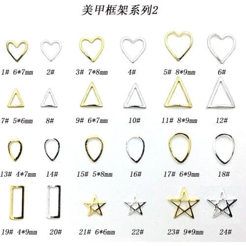 100pcs/lot Korea 3D Nail Art Accessories Metal Nail Decorations Geometry Frame Heart Rectangle Nail Parts DIY Nail Tips Supplies