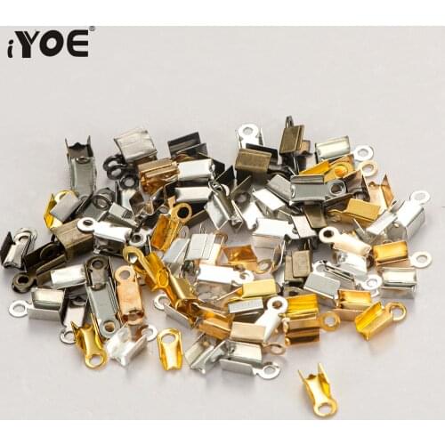 200pcs/Lot Cove Clasps Cord End Caps Ribbon Leather Rope Clip Tip Fold Crimp Bead Connectors for Jewelry Finding DIY Bracelet