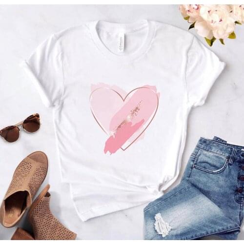 2021 Hipster Women’s T-Shirt Pink Heart Print Female Harajuku Tee Shirts Love T-shirt Ladies Cute Summer graphic t shirts