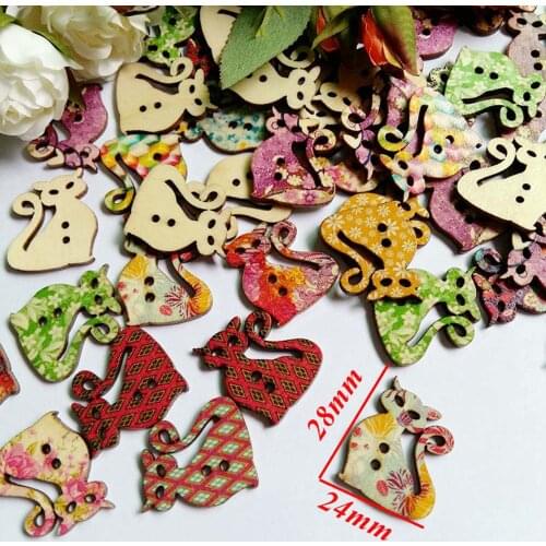 40pcs/lot Random Mixed Lovely Cat Wooden Decorative Buttons2 Holes Mixed Sewing Buttons for Craft Flatblck Scrapbooking
