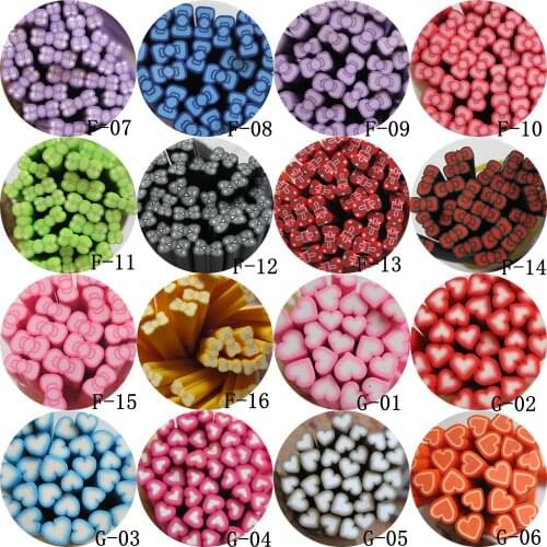 5pcs/lot 5mm*5CM Heart Bow Series Polymer Clay Cane Fancy Blue Bow Red Bow Yellow Bow Pink Heart Red Heart