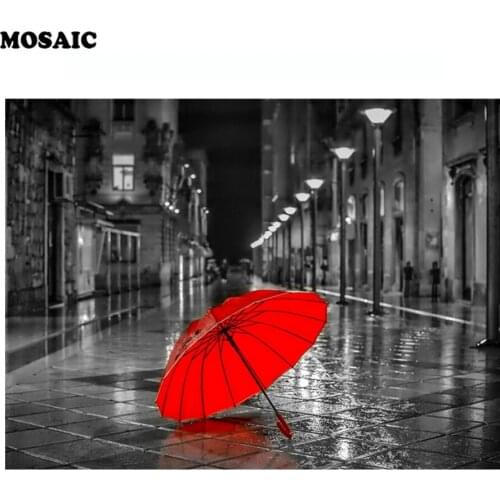 5d diamond painting night city red umbrella cross stitch DIY crystal diamond diamond mosaic paste pattern decoration gift