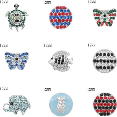Butterfly 12mm Rhinestone Charms Metal snap button DIY jewelry KS2032