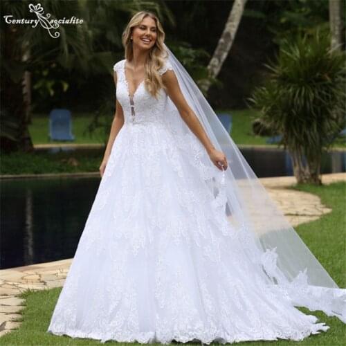 White Princess Wedding Dresses for Women Bride 2021 Lace Appliques Pearls Backless Luxury Bridal Gowns Vestido De Noiva