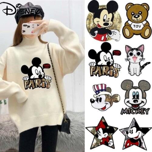 Disney Mickey Hole Repair Decorative Embroidery Sequin Cloth Sticker Fashion All-match Clothes Patch Sticker Simple Cartoon