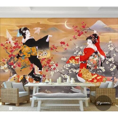 Customized retro wallpaper, Japanese beauty figure oil painting mural used for living room sofa restaurant background wallpaper