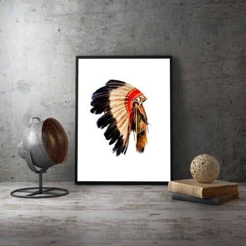 Indian Chief Headdress Poster Prints Indian Chief Mascot Art Canvas Painting Picture for Living Room Home Decor
