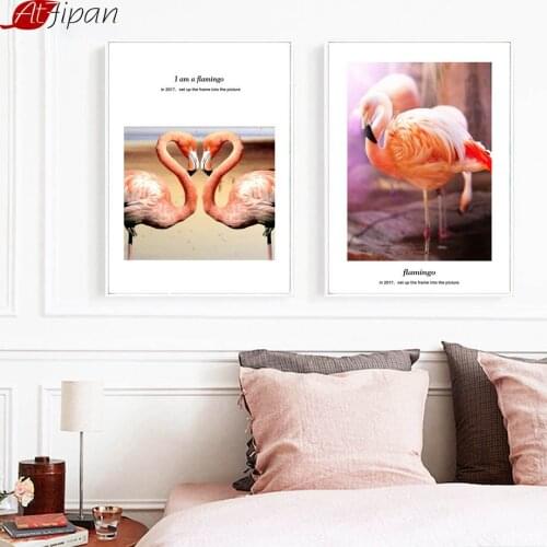 Atfipan Unframed Flamingo Canvas Painting Nordic Animal View Canvas Posters And Prints Wall Art Pictures For Bedroom Decoration