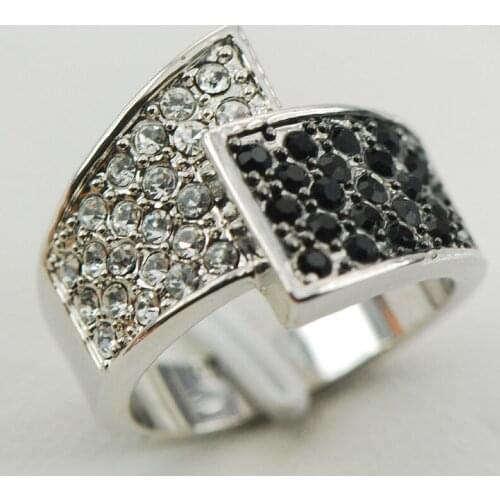 White Black Crystal Zircon 925 Sterling Silver Ring Size 6 7 8 9 10 F980
