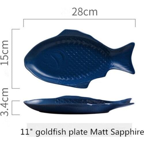 Creative 11-inch fish-shaped plate household dessert cake plate steak plate ceramic fish plate macaron solid color glaze plate