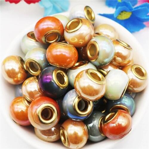 10Pcs 16mm Round Loose Big Hole Spacer Crystal Clear Glass Beads Charm Fit For Bracelet Necklace DIY Jewelry Making