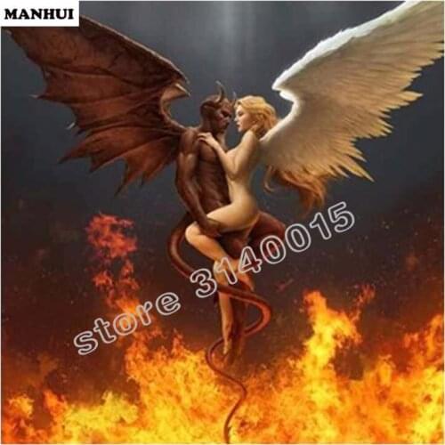 Spuare Drill Diamond Painting Cross Stitch Angel and devil 5D Diamond Mosaic Embroidery Canvas Home Decoration Painting BEF054