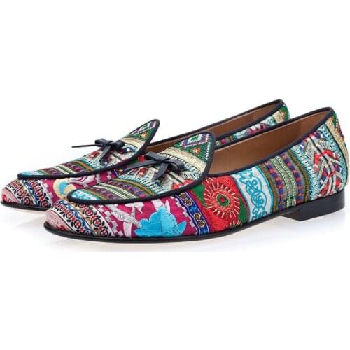 Shooegle Mixed Colors Floral Canvas Party Wedding Shoes Male Zapatillas Hombre Casual Slip On Flats Bowtie Embroidered Loafers