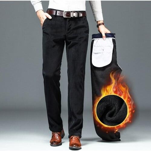 Fashion Brand High Quality Cashmere Trousers Men Winter Plus Velvet Thick Warm Mens Corduroy Pants Loose Straight Pants