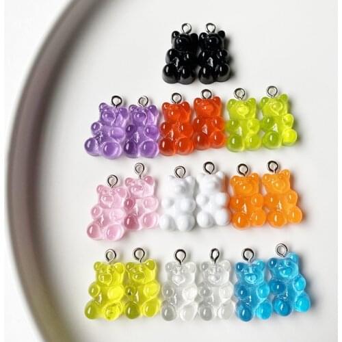 10Pcs Fashion Cute Resin Gummy Bear Pendant Charms for Woman Girls Cartoon Jewelry Findings DIY Wholesale 1.7x1.1cm Accessories